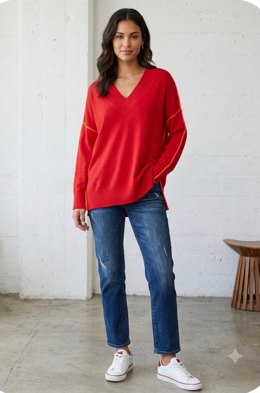 Essentiel Antwerp Inside Detail Sweater in Red & Orange XS